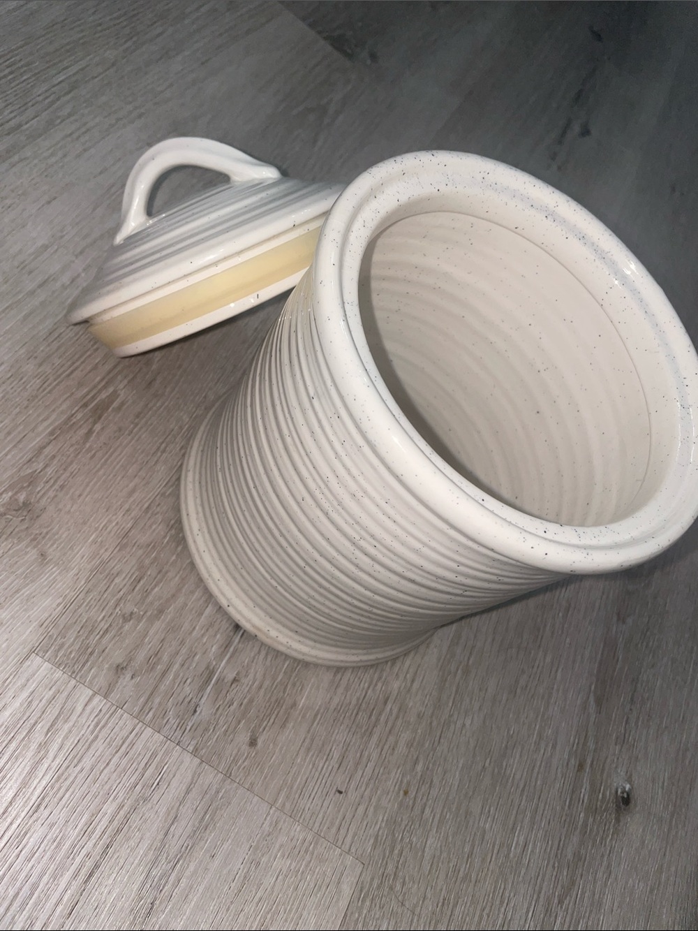 Vintage All-Purpose Stoneware Canister with Lid | Speckled Cream | 7” Diameter